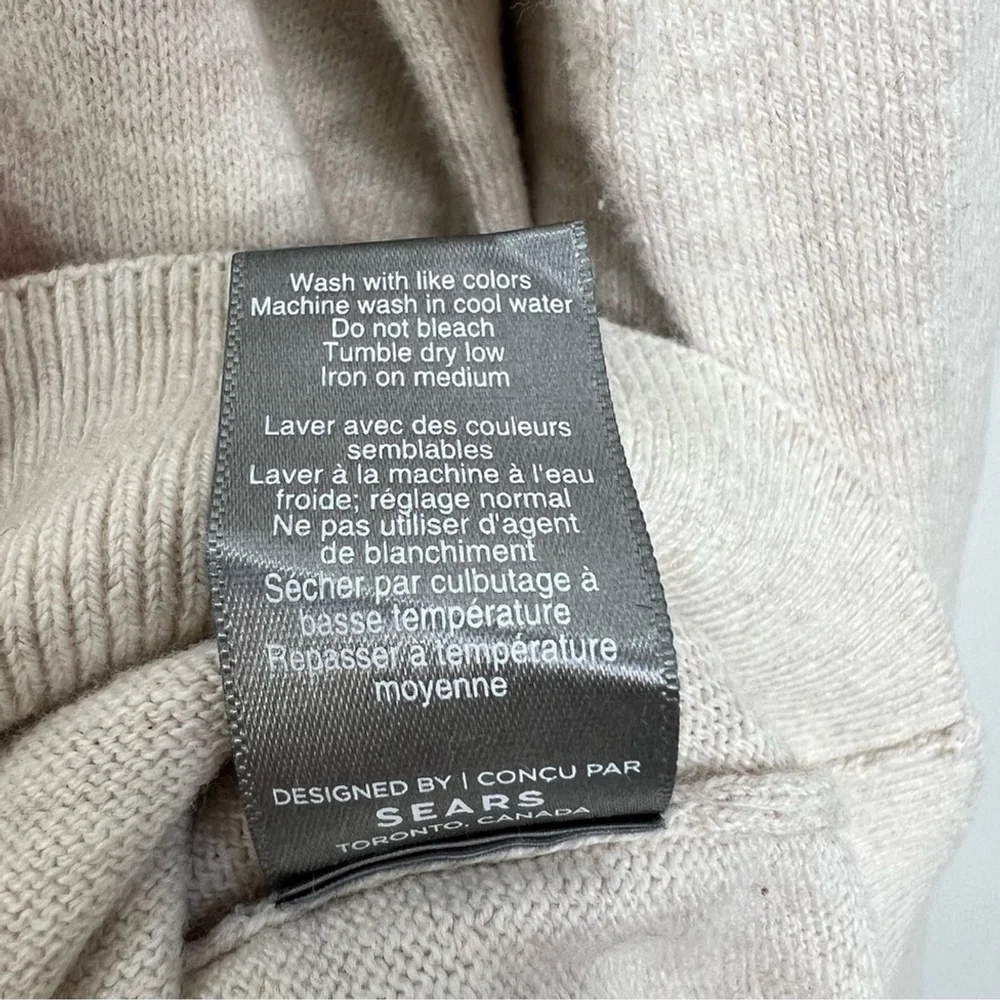 Sears Canada 100% cotton cream fine knit v neck sweater L